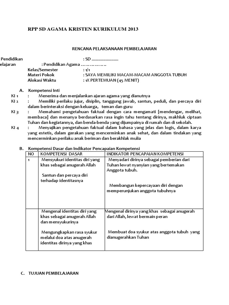 Rpp Sd Agama Kristen Kurikulum 2013