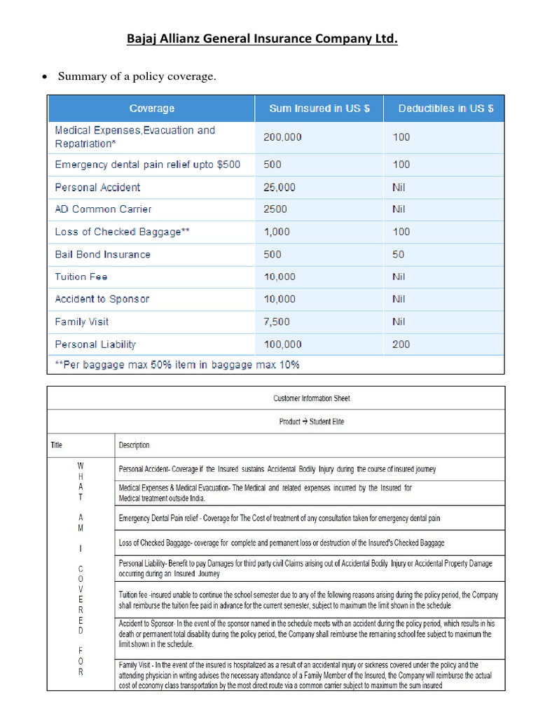 Bajaj Allianz General Insurance Company LTD.: Summary of A Policy ...