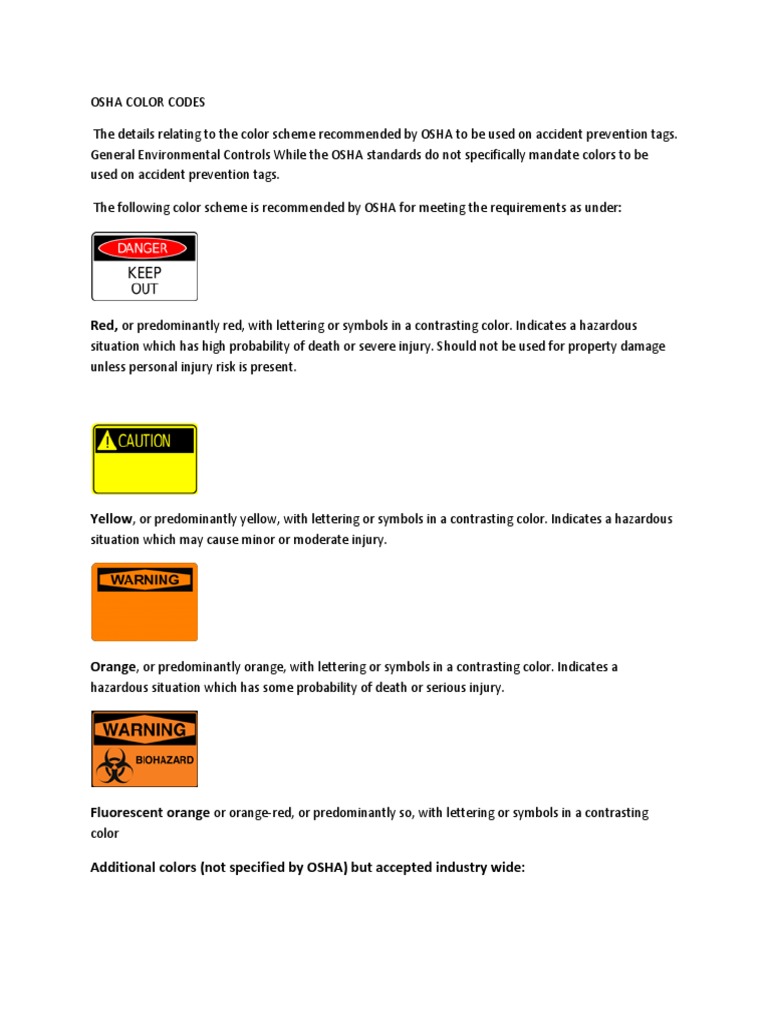 Osha Color Codes PDF