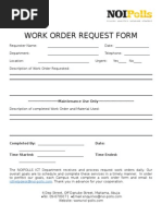 Work Order Request Form: - Maintenance Use Only