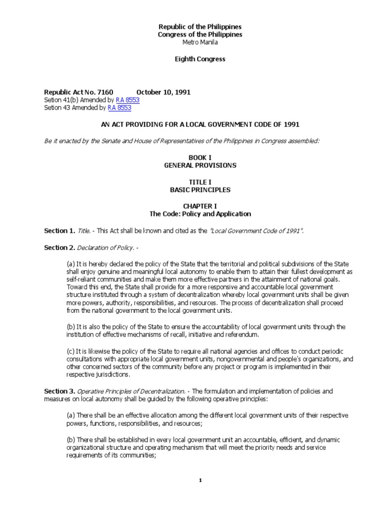 Local Government Code of 1991 PDF Eminent Domain Local Government