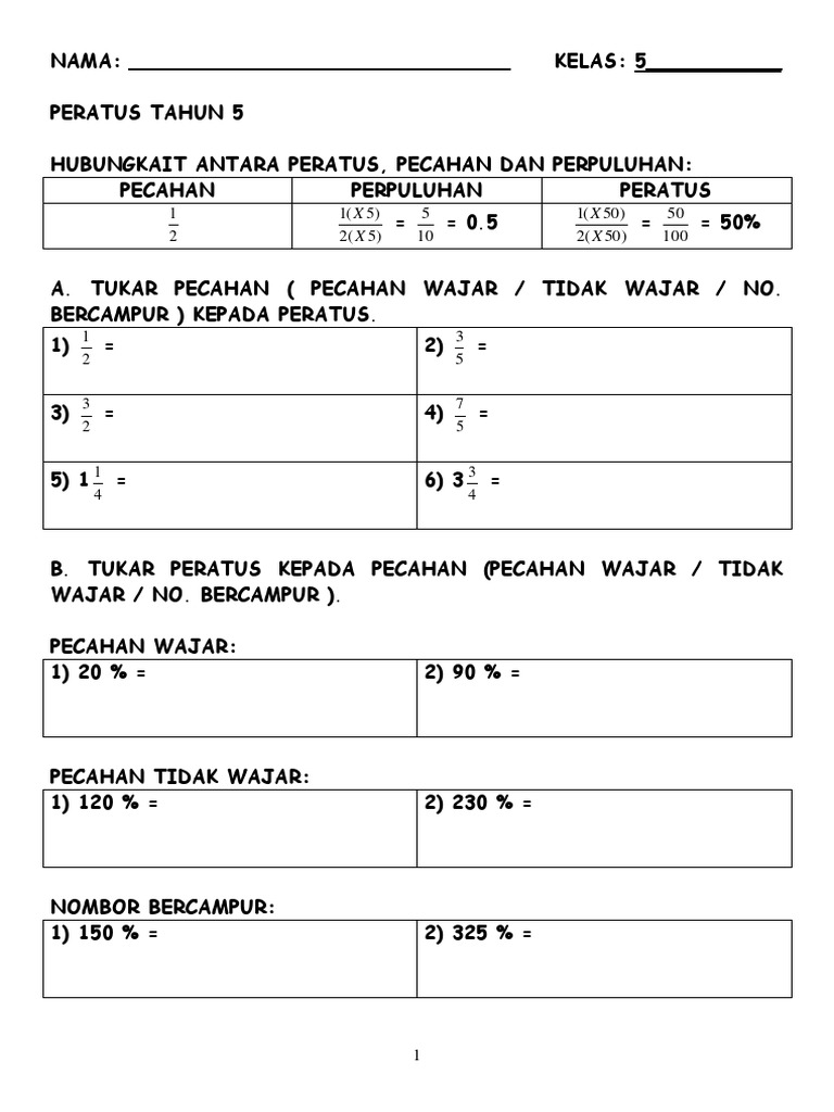 Lembaran Kerja Peratus Tahun 5 Bm Pdf