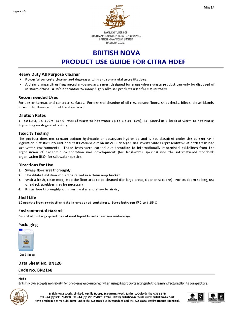 Citra HDEF Heavy Duty Cleaner Guide | PDF | Technology & Engineering