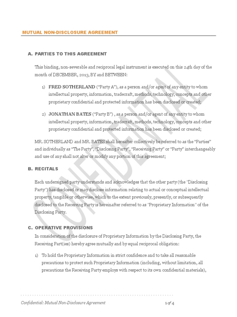 Non Disclosure Agreement Template | Non Disclosure ...