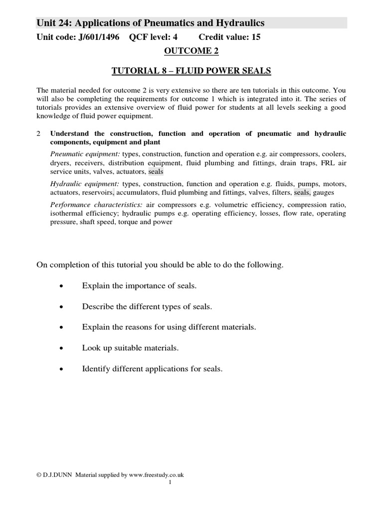 Unit 24 Applications of Pneumatics and Hydraulics PDF Chemical