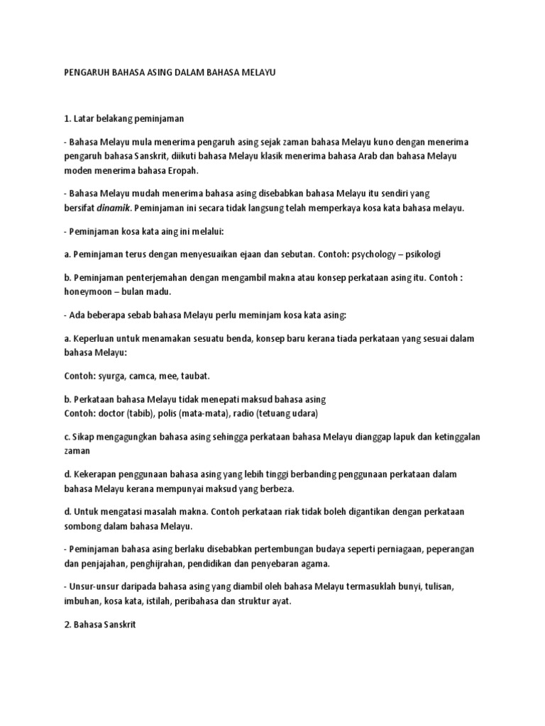 Pengaruh Bahasa Asing Dalam Bahasa Melayu Pdf