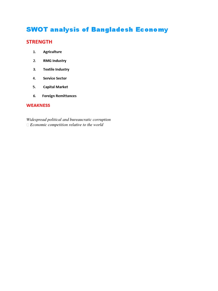 SWOT Analysis of Bangladesh Economy | PDF | Finance & Money Management ...