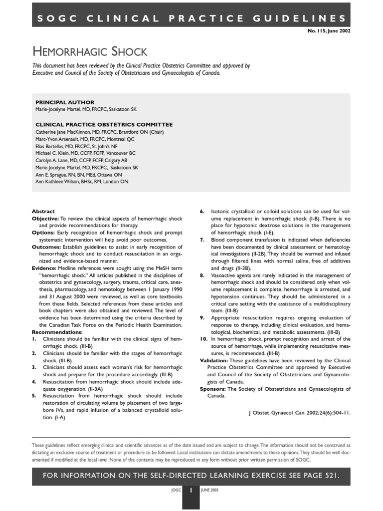 Guideline For Hemorrhagic Shock | PDF | Shock (Circulatory) | Bleeding