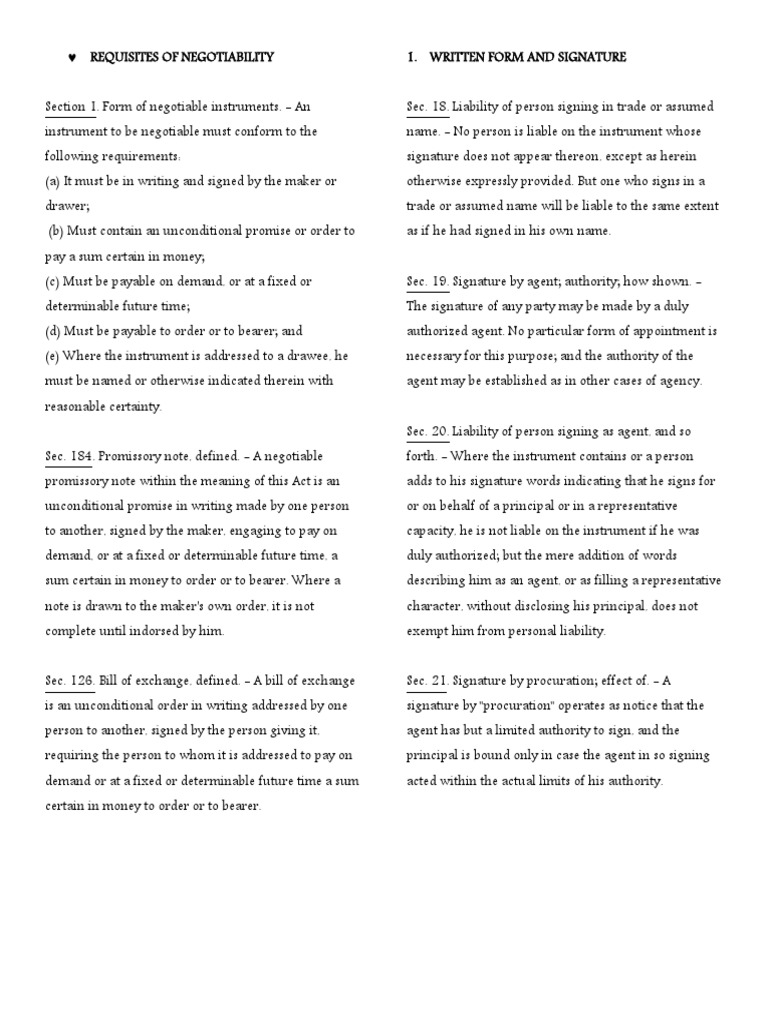 Negotiable Instruments Guide Negotiable Instrument Law - 