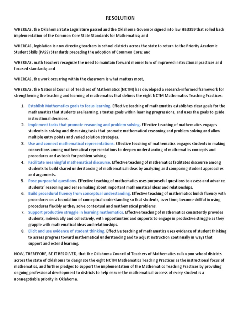 Oklahoma Math Teaching Resolution | PDF | National Council Of Teachers ...