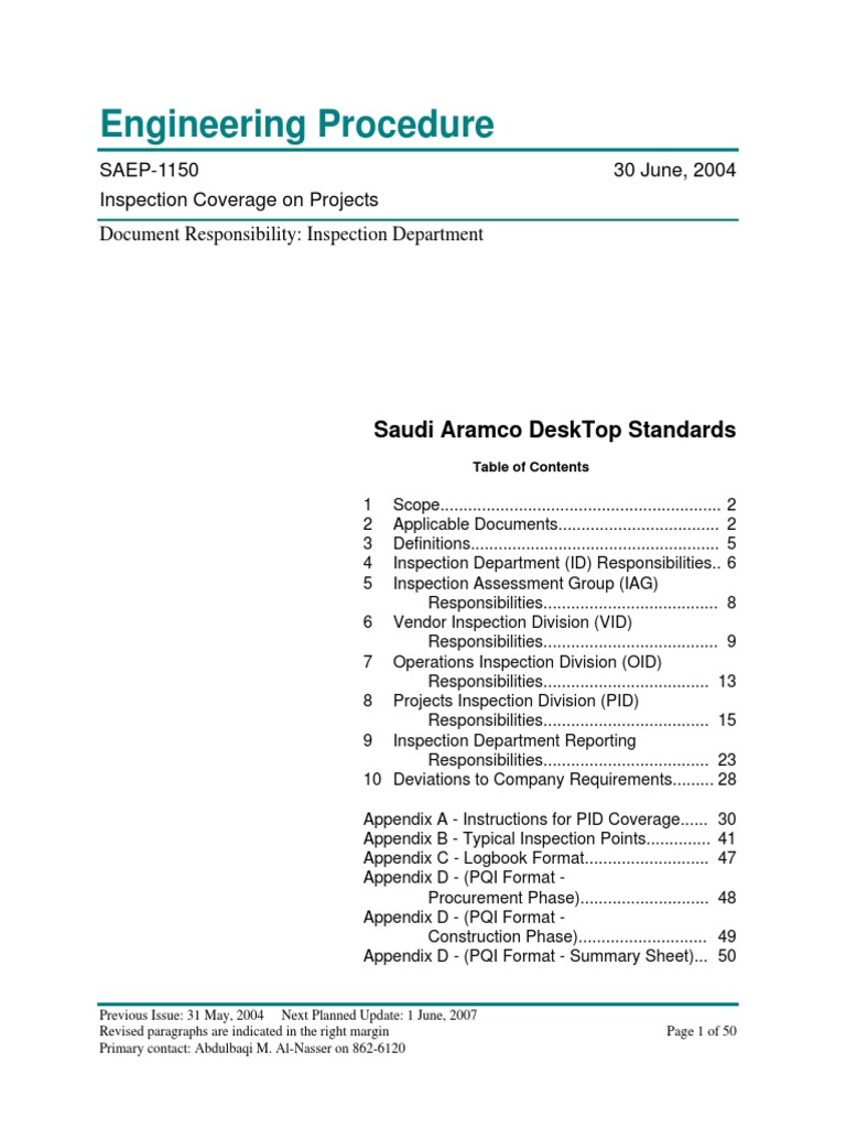 SAEP-1150: Inspection Coverage Guide | PDF | Quality Assurance ...