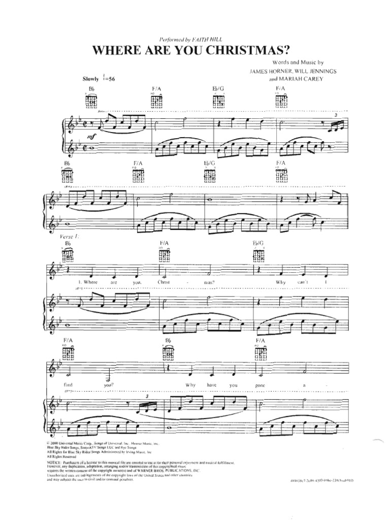 Faith Hill Where Are You Christmas | PDF for Free Printable I Want A Hippopotamus For Christmas Sheet Music