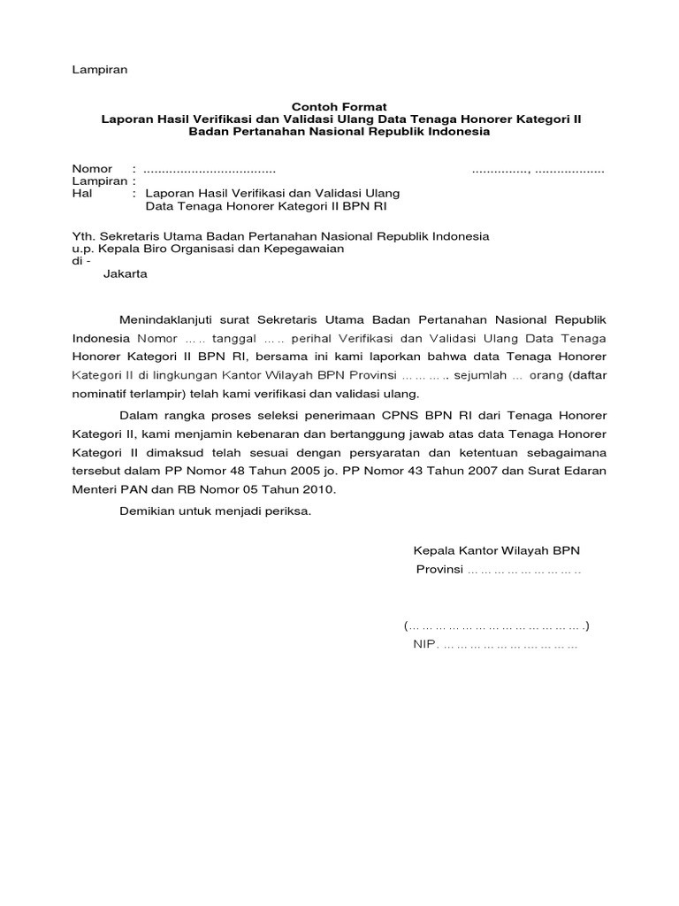 03 Format Surat Laporan Hasil Verifikasi Dan Validasi Data