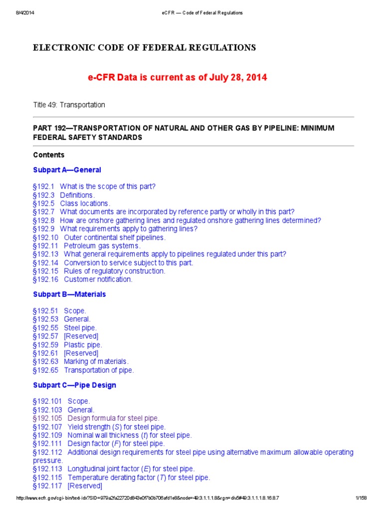 49 Code of Federal Regulations 192 | PDF | Pipeline Transport | Pipe ...