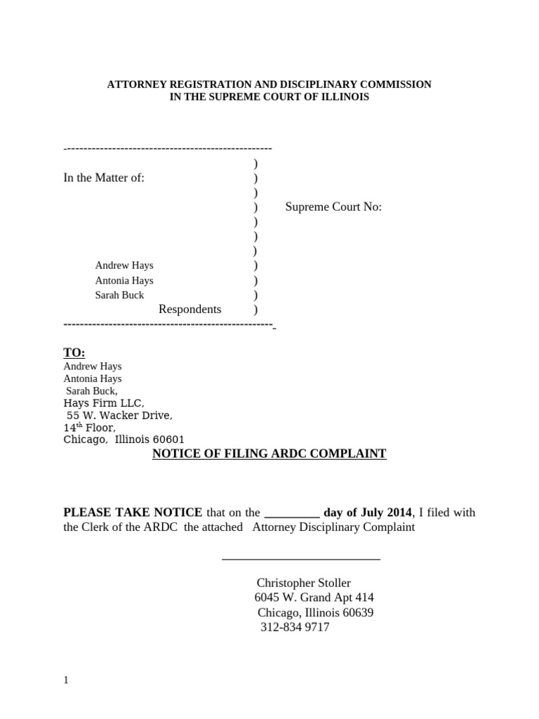 Andrew Hays, Sarah Buck, Hays Law Firm Attorney Disciplinary Complaint