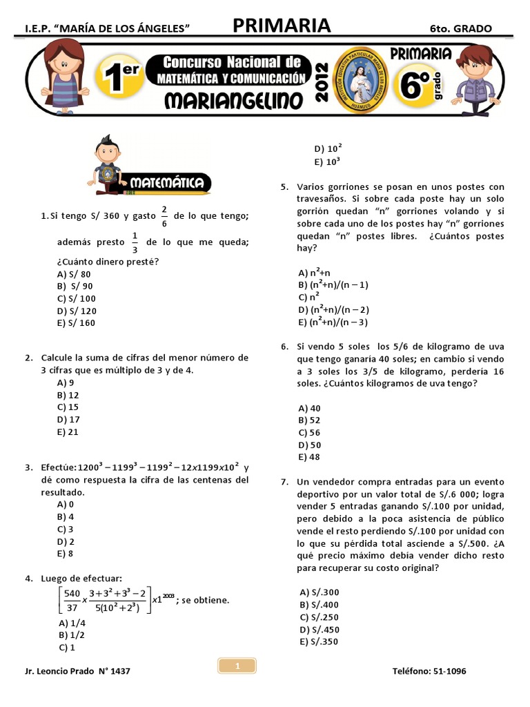 Examen de Matemáticas 6to Grado | PDF | Lingüística | Idiomas