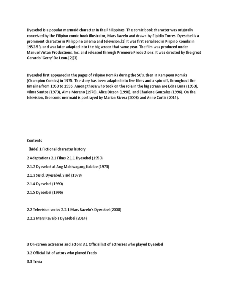 Dyesebel Is A Popular Mermaid Character in The Philippines PDF Leisure