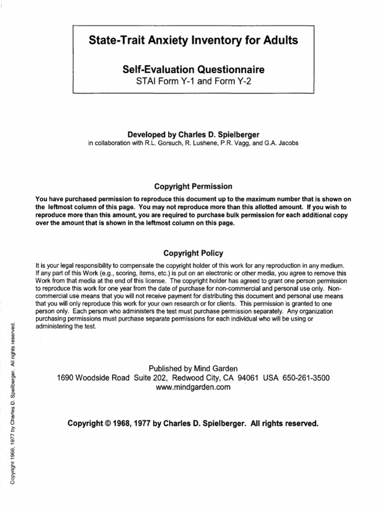 Test Anxiety Inventory Spielberger Pdf Free