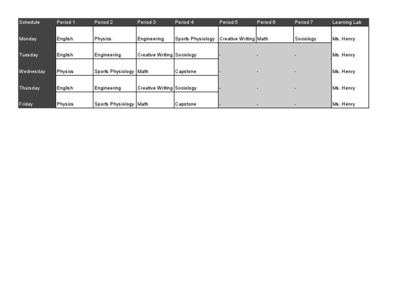 Student Weekly Class Schedule | PDF | Foreign Language Studies ...