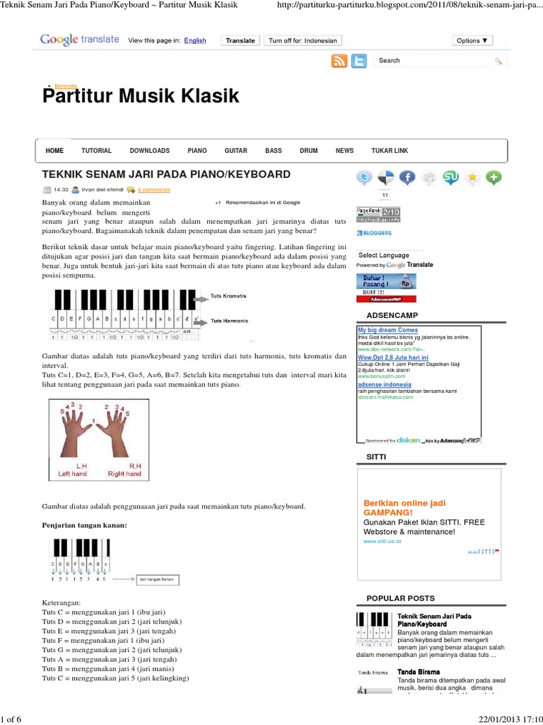 Teknik Senam Jari Pada Piano - Keyboard Partitur Musik Klasik | PDF | Seni