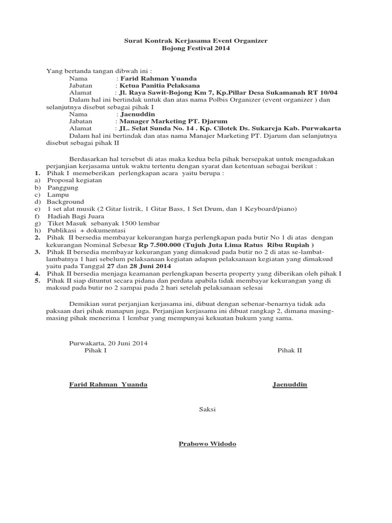 Contoh Surat Lamaran Event Organizer