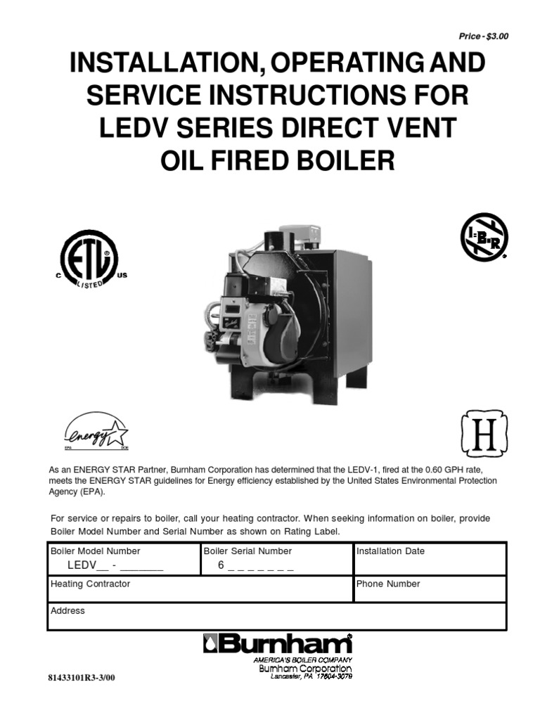 Burnham LEDV Oil Boiler OM | PDF | Hvac | Leak