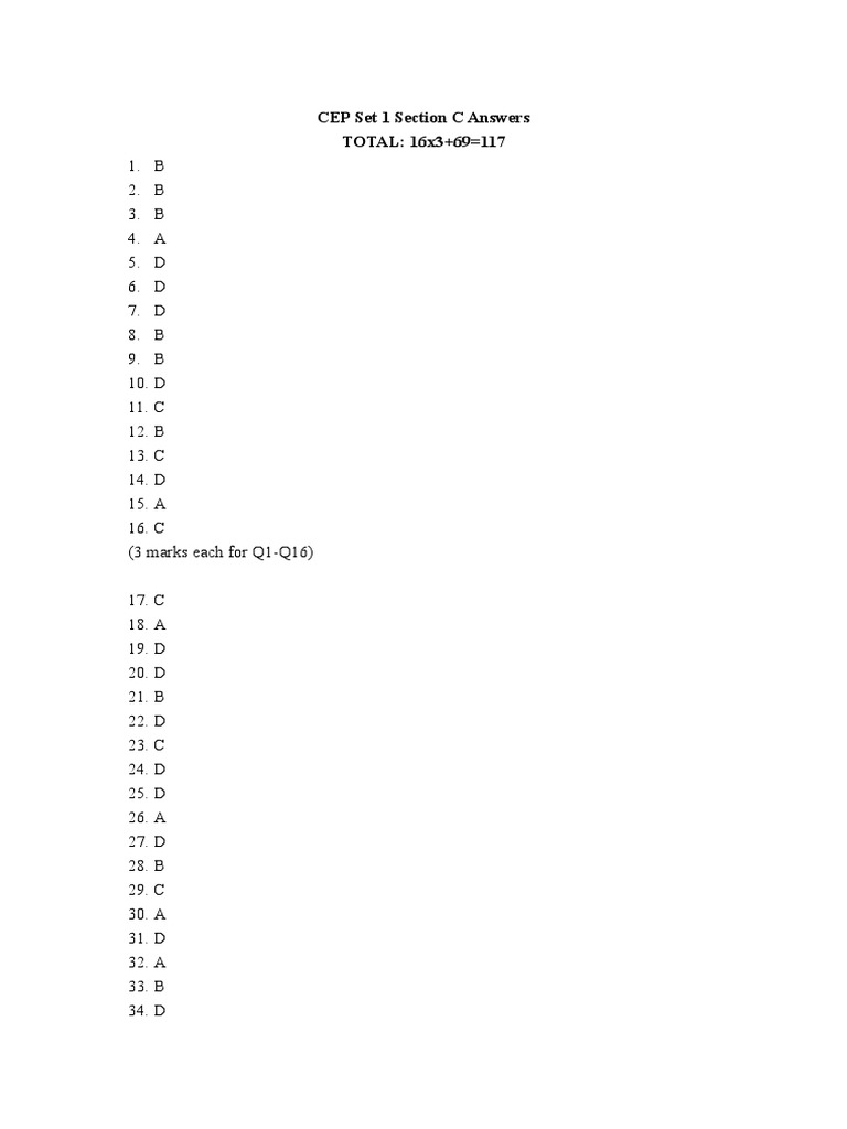 CEP Set 1 Section C Answer Key | PDF | Science & Mathematics