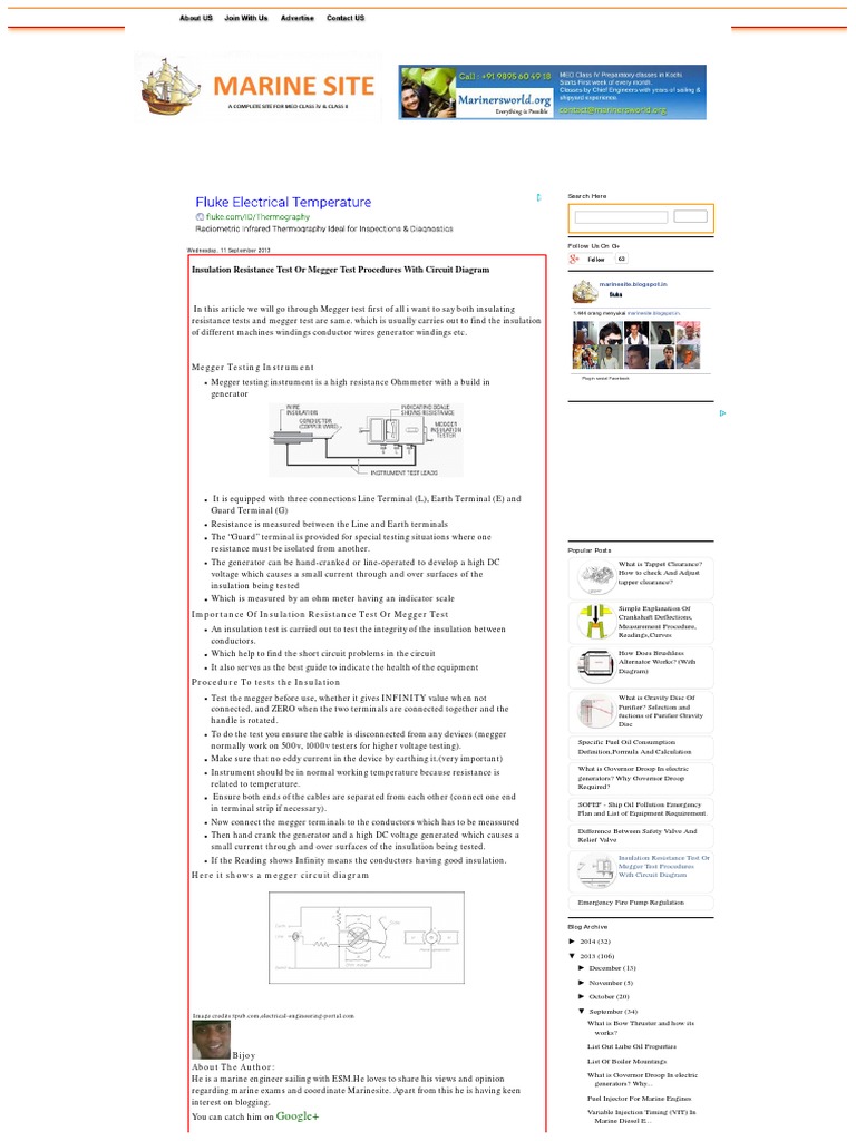 Insulation Resistance Test or Megger Test Procedures With Circuit Diagram _ MARINE SITE