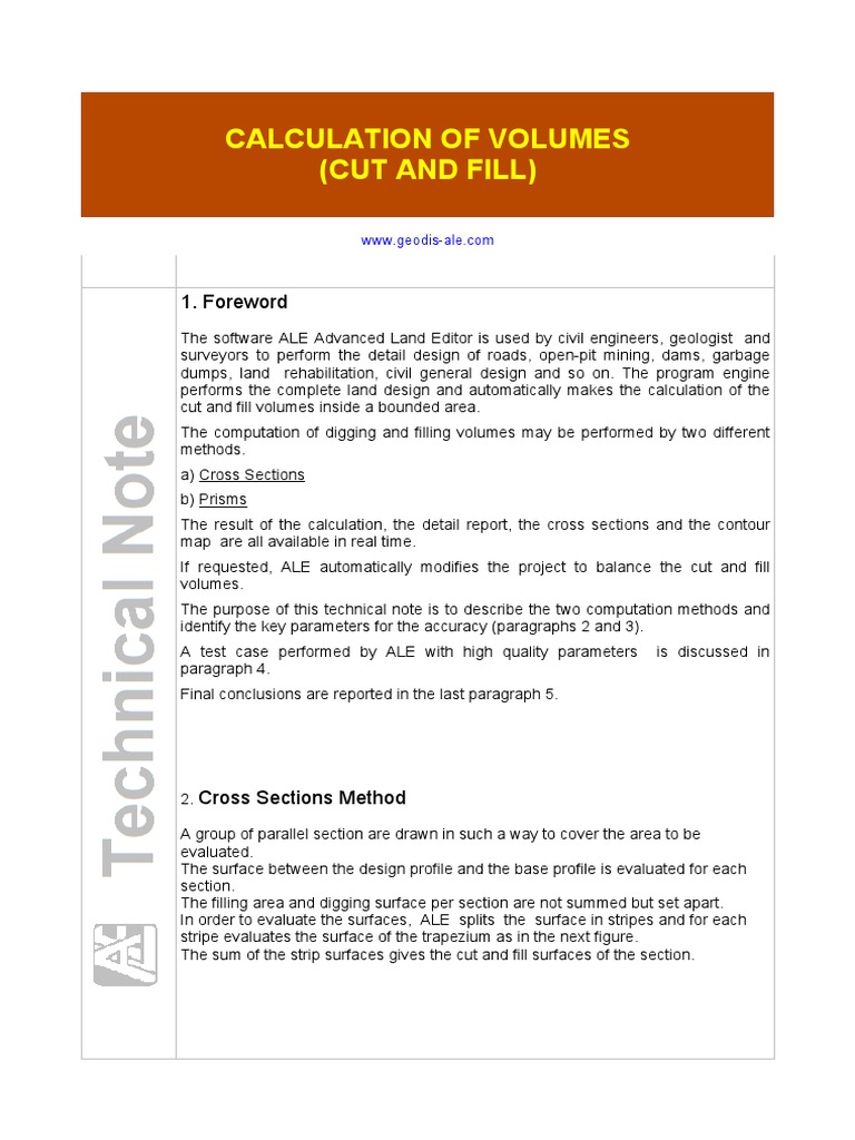 Cut and Fill Volume Calculation Methods | PDF