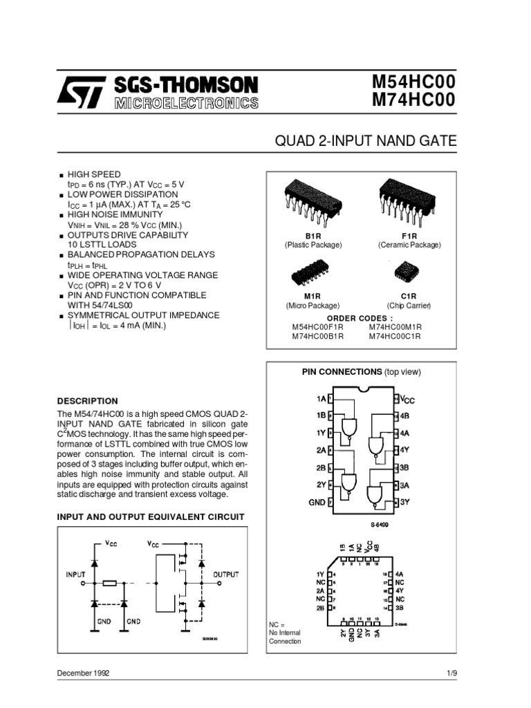 74HC00 | PDF | Cmos | Electronic Circuits
