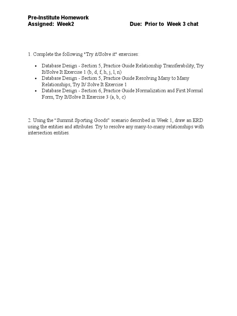 Pre-Institute Homework Assigned: Week2 Due: Prior To Week 3 Chat | PDF ...