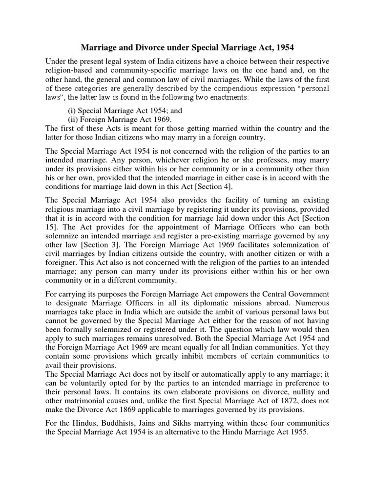 Marriage and Divorce Under Special Marriage Act, 1954 Marriage Divorce