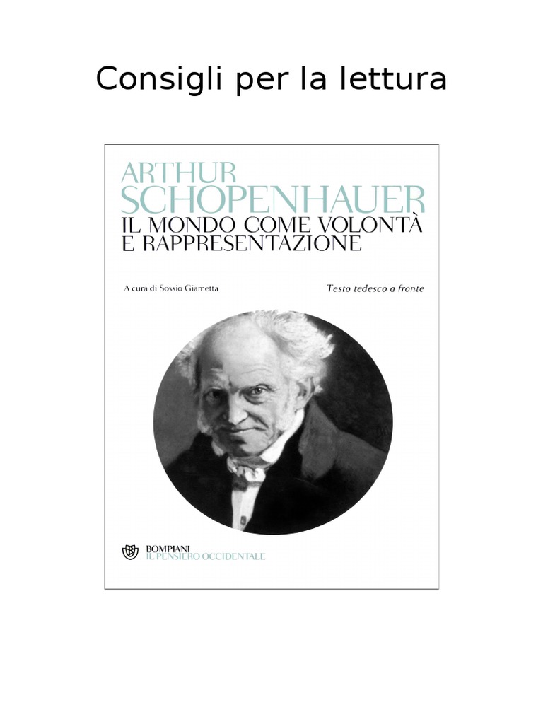 Arthur Schopenhauer Il Mondo Come Volonta e Rappresentazione Bompiani Il Pensiero Occidentale PDF