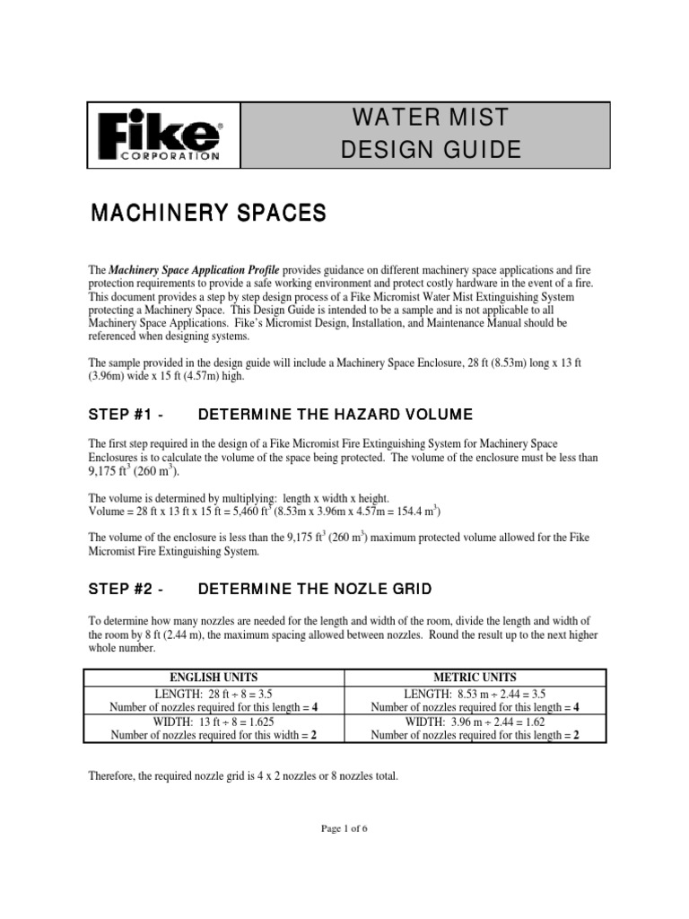 Fike Water Mist Design Machinery Spaces PDF Pressure Nozzle