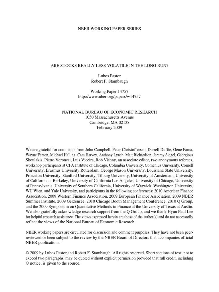 Pastor Stambaugh PDF Variance Autoregressive Model
