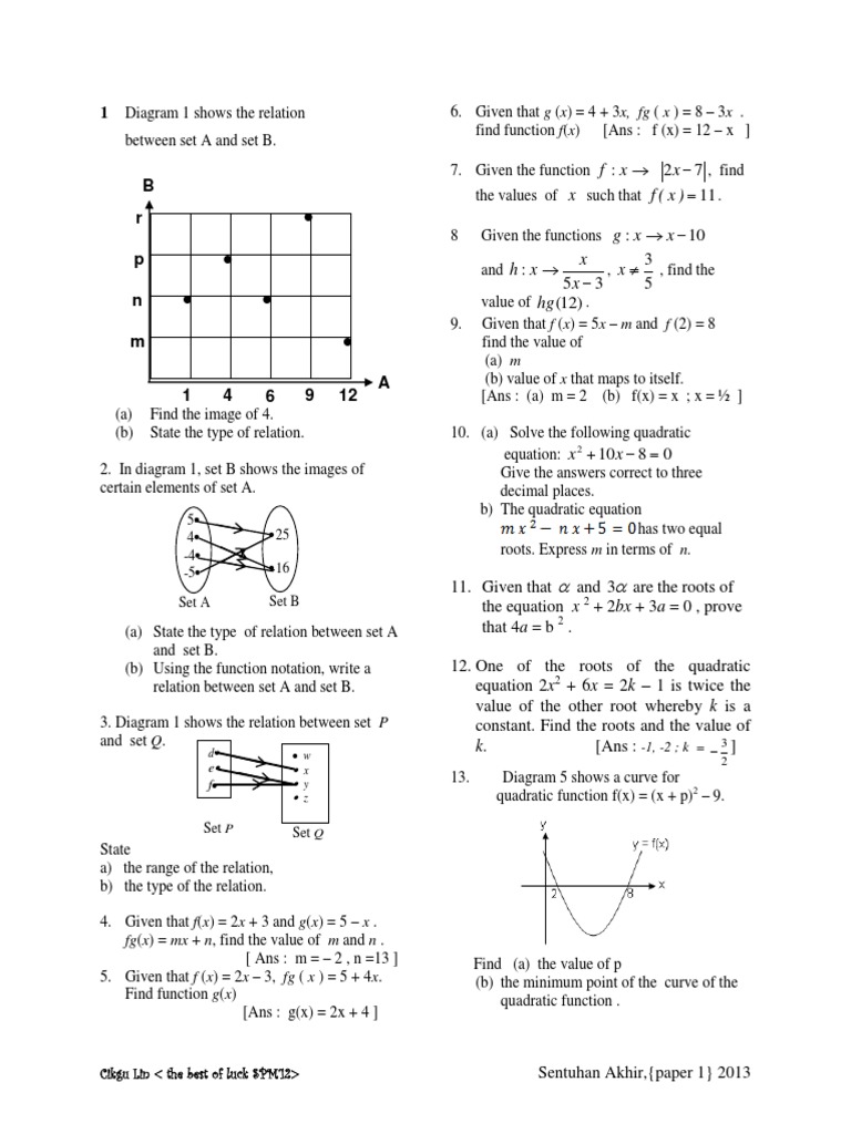 MT Sentuhan Akhir Paper 1,2013  Quadratic Equation  Mean