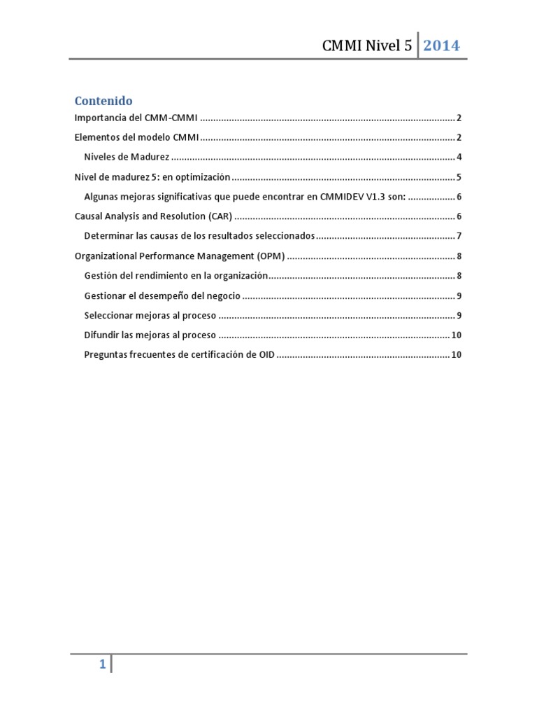 CMMI Nivel 5: Optimización y Mejora Continua | PDF | Ingeniería de ...