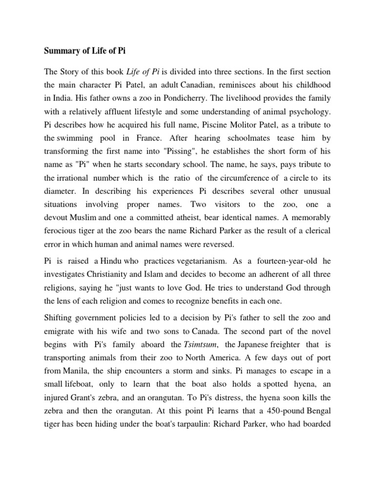Summary of Life of Pi Transport Religion And Belief