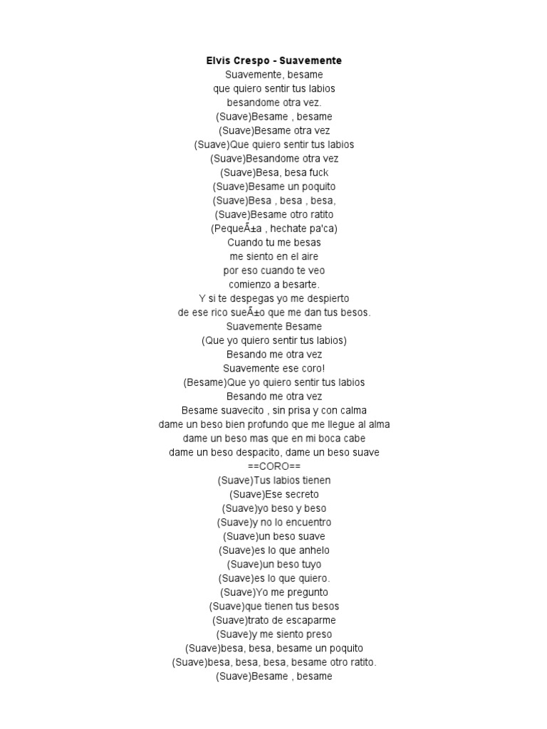 Letra de Suavemente de Elvis Crespo - MUSICA | PDF | Poesía