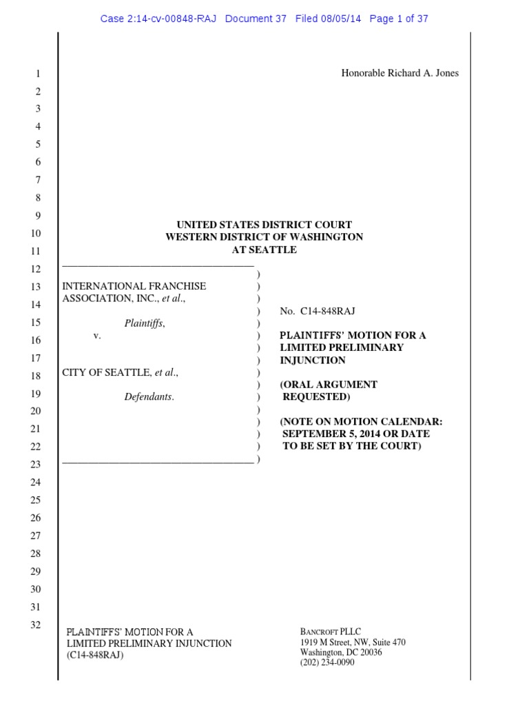 Plaintiffs' Motion for Preliminary Injunction | PDF | Franchising ...