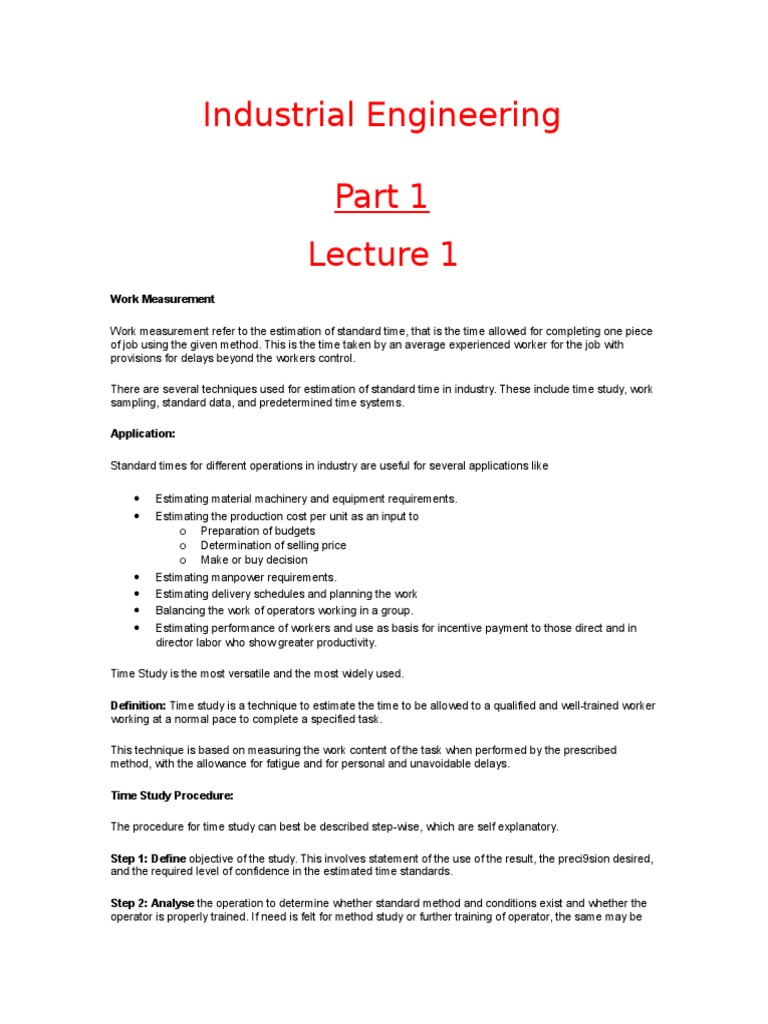 Time Study Techniques in Industrial Engineering | PDF | Sampling ...
