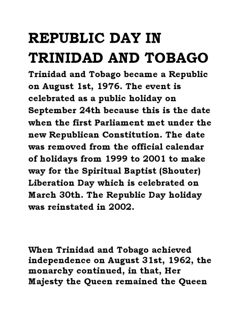 Trinidad and Tobago Republic Day PDF