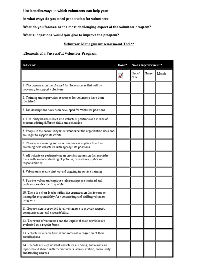 Volunteer Management Assessment Tool | PDF | Volunteering | Recruitment