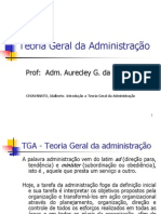 Teoria Geral Da Administração: Prof: Adm. Aurecley G. Da Silva
