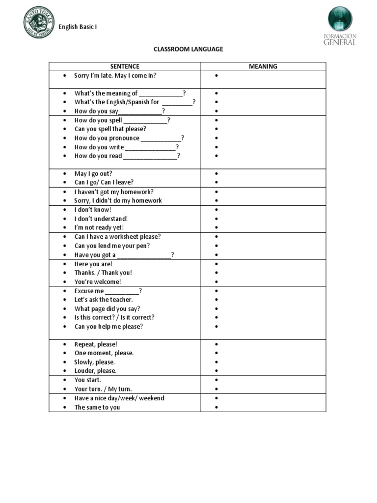Essential Classroom Language Phrases | PDF