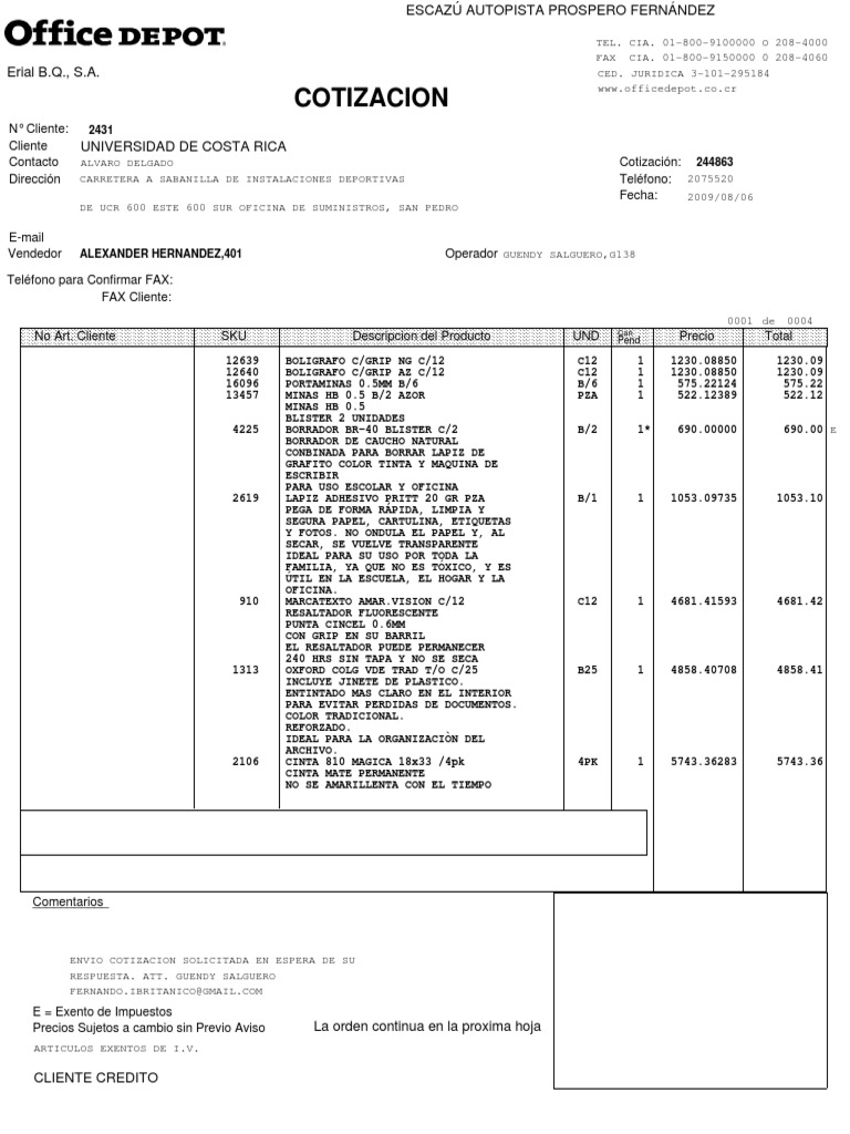 Cotización Office Depot Electrónica Hardware de la computadora Prueba gratuita de 30 días