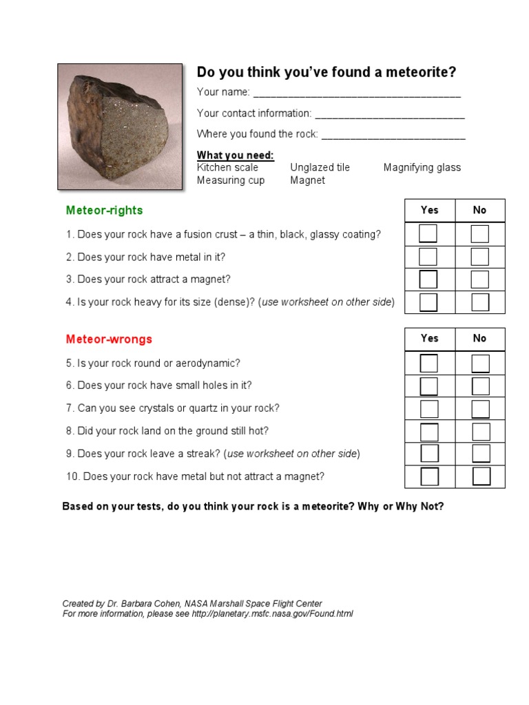 NASA Meteorite Checklist Nature