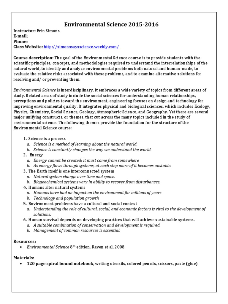 environmental science syllabus 2015 Environmental Science Natural