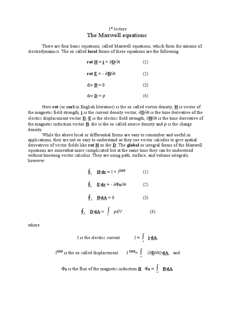 1st Lecture The Maxwell Equations | PDF