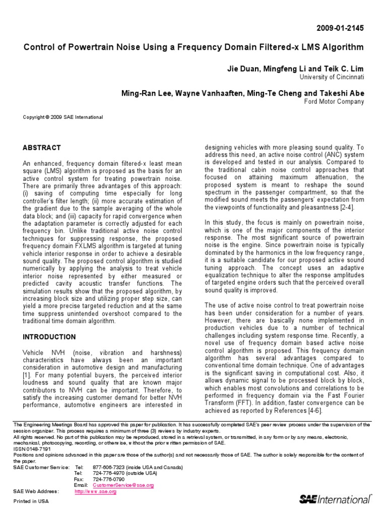 Active Control of Powertrain Noise Using A Frequency Domain Filtered-X ...